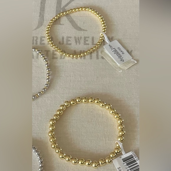 Brand New Set/4 Bead Stretch Bracelets. 2 Gold, Silver, & mixed Gold and Silver - Picture 4 of 16